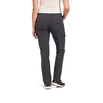 Back view of the Kuhl Women's Freeflex Roll-Up Pant in Fallow, showing cargo pockets and a white background.