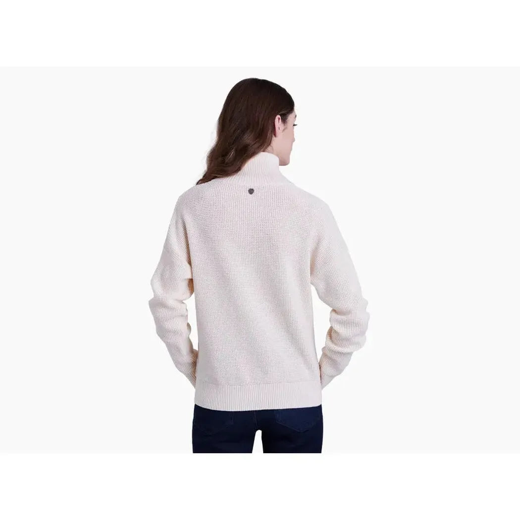 Back view of the Kuhl Women's Norda 1/4 Zip Sweater in Stone on a model against a white background.