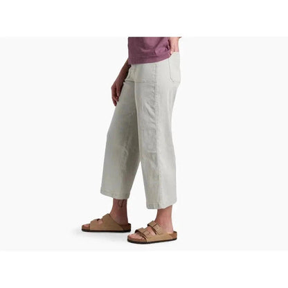 Side view of the Kuhl Women's Seaboard Crop Wide Leg in Birch showing the wide leg fit against a white background.