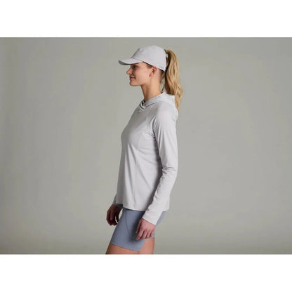 Side view of the Kuhl Women's Solis Hoody in Lilac showing the model wearing it against a plain background.