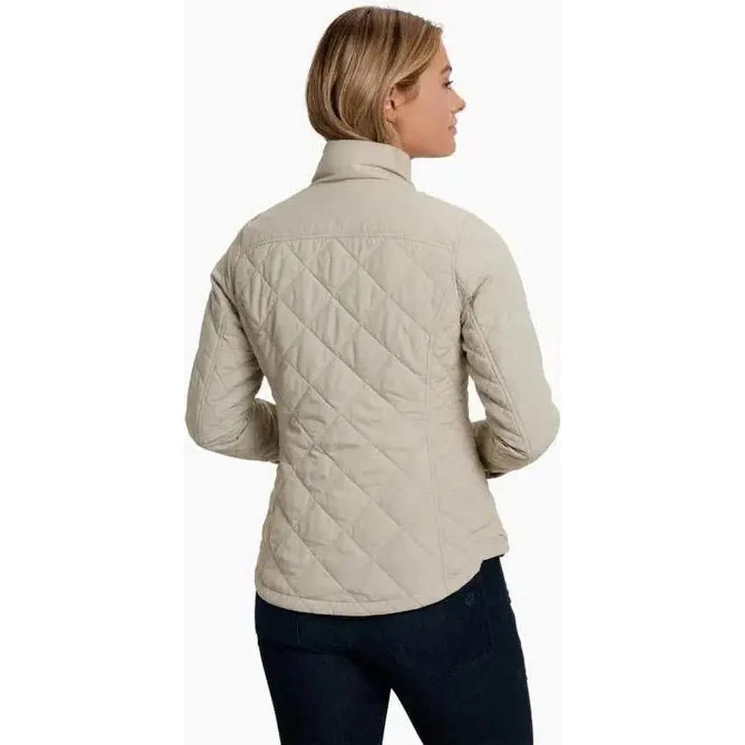 Back view of the Kuhl Women's Stunnr Insulated Jacket in Coffee showing the quilted back against a white background.