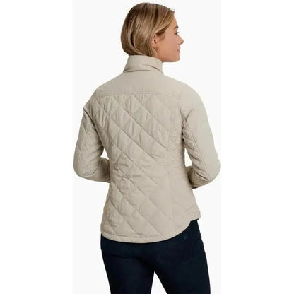 Back view of the Kuhl Women's Stunnr Insulated Jacket in Coffee showing the quilted back against a white background.