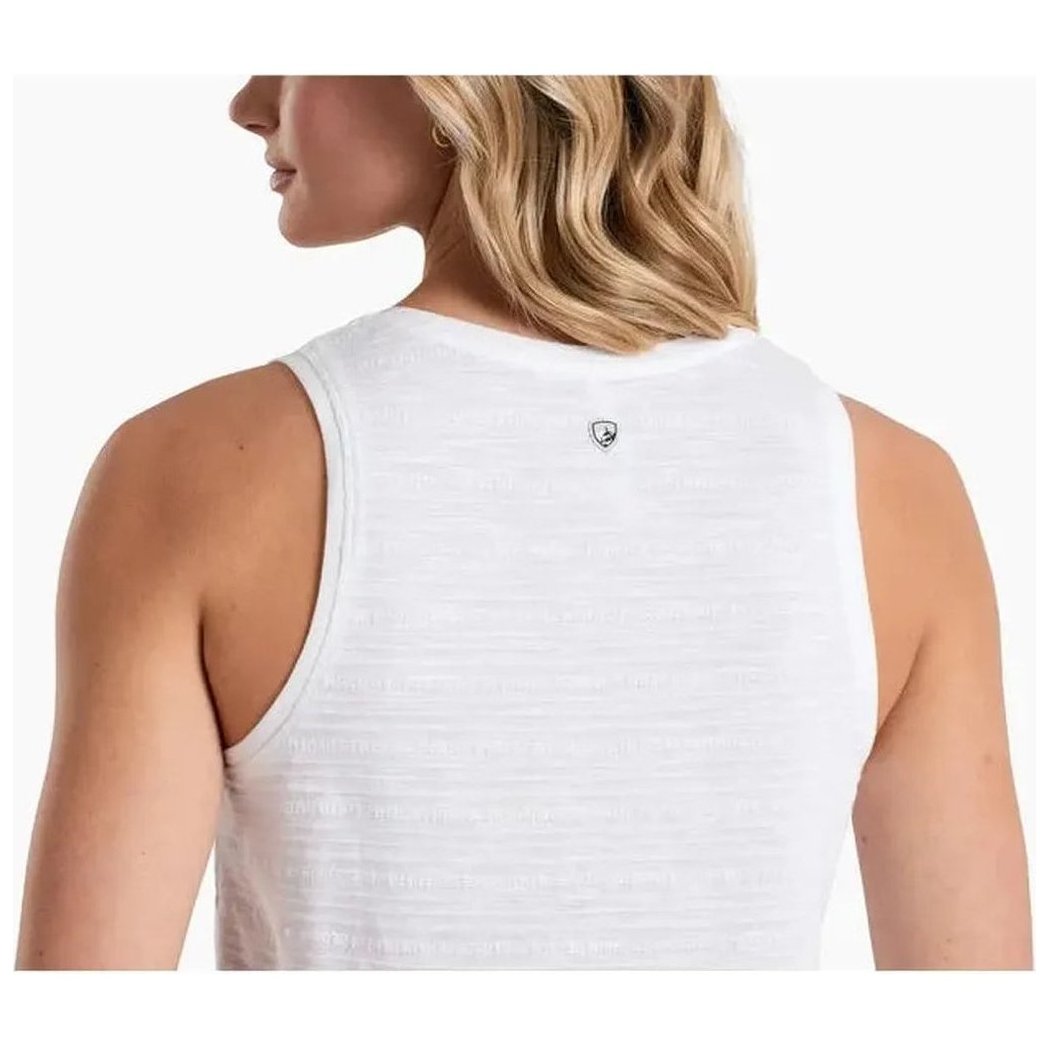 Back view of the Kuhl Women's Willa Henley Tank in Slate Green showing the small logo on the upper back against a white background.