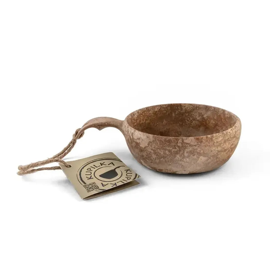 A front view of the Kupilka 33 Junior Soup Bowl in Black with a tag and white background.