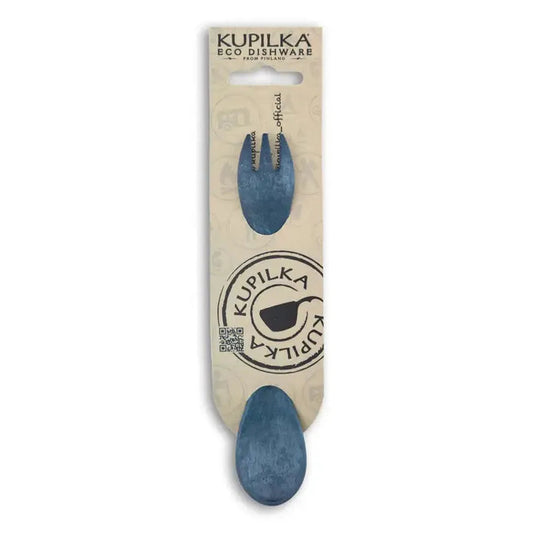 A front view of the Kupilka Spork 165 Junior Utensil in Black showing the fork and spoon against a white background.