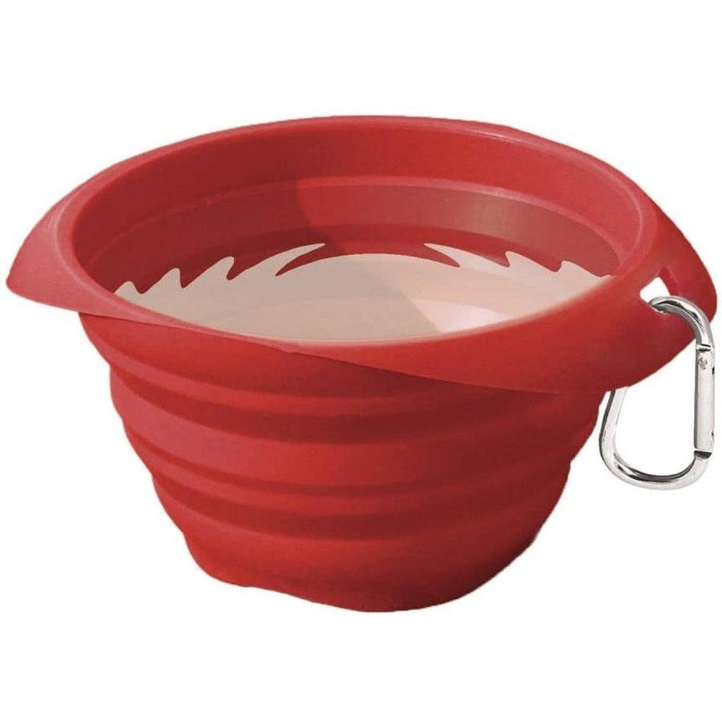 A blue Kurgo Collapse a Bowl with a carabiner, shown from a front angle against a white background.