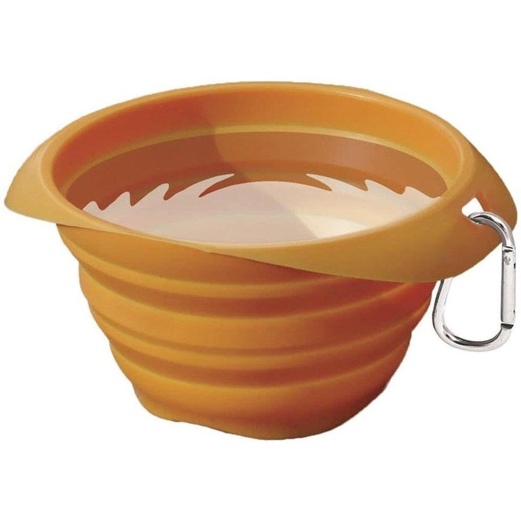 A blue Kurgo Collapse a Bowl with a carabiner clip, shown from a front angle against a white background.