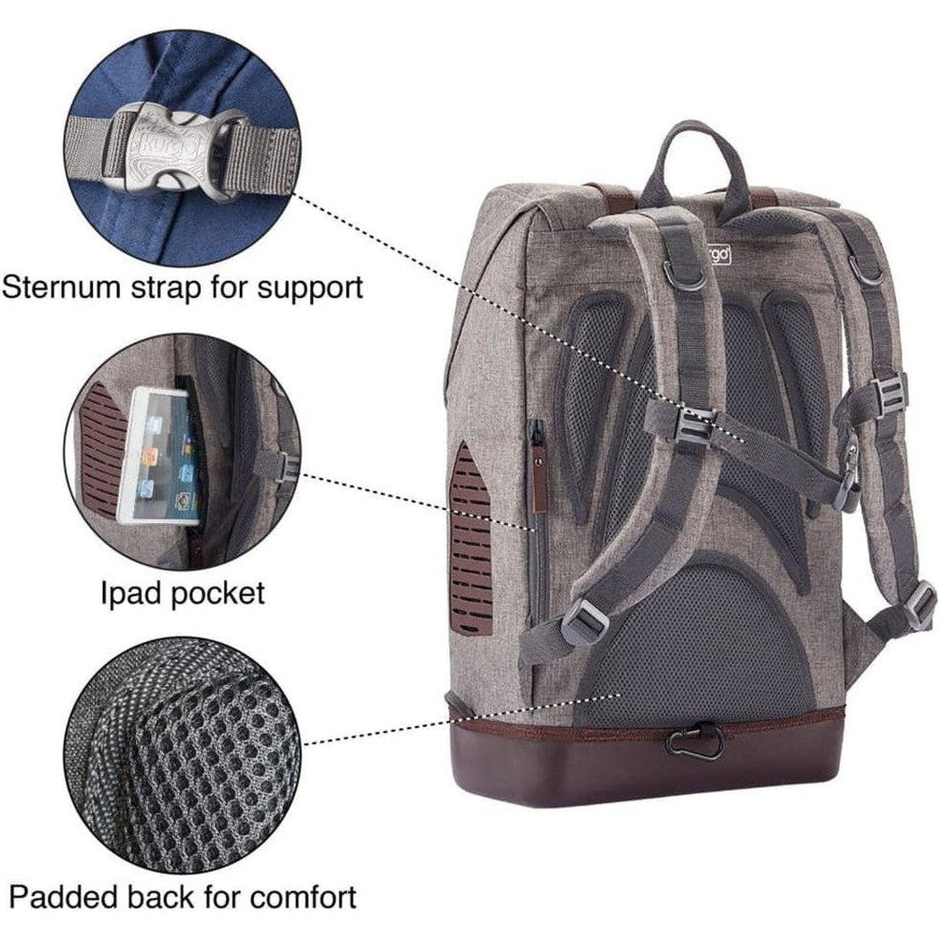 Back view of the Kurgo K9 Rucksack in Heather Grey showing the padded back and sternum strap.