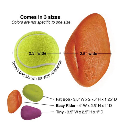A photo of Kurgo Skipping Stones 3 Pack showing three sizes with a tennis ball for size reference.