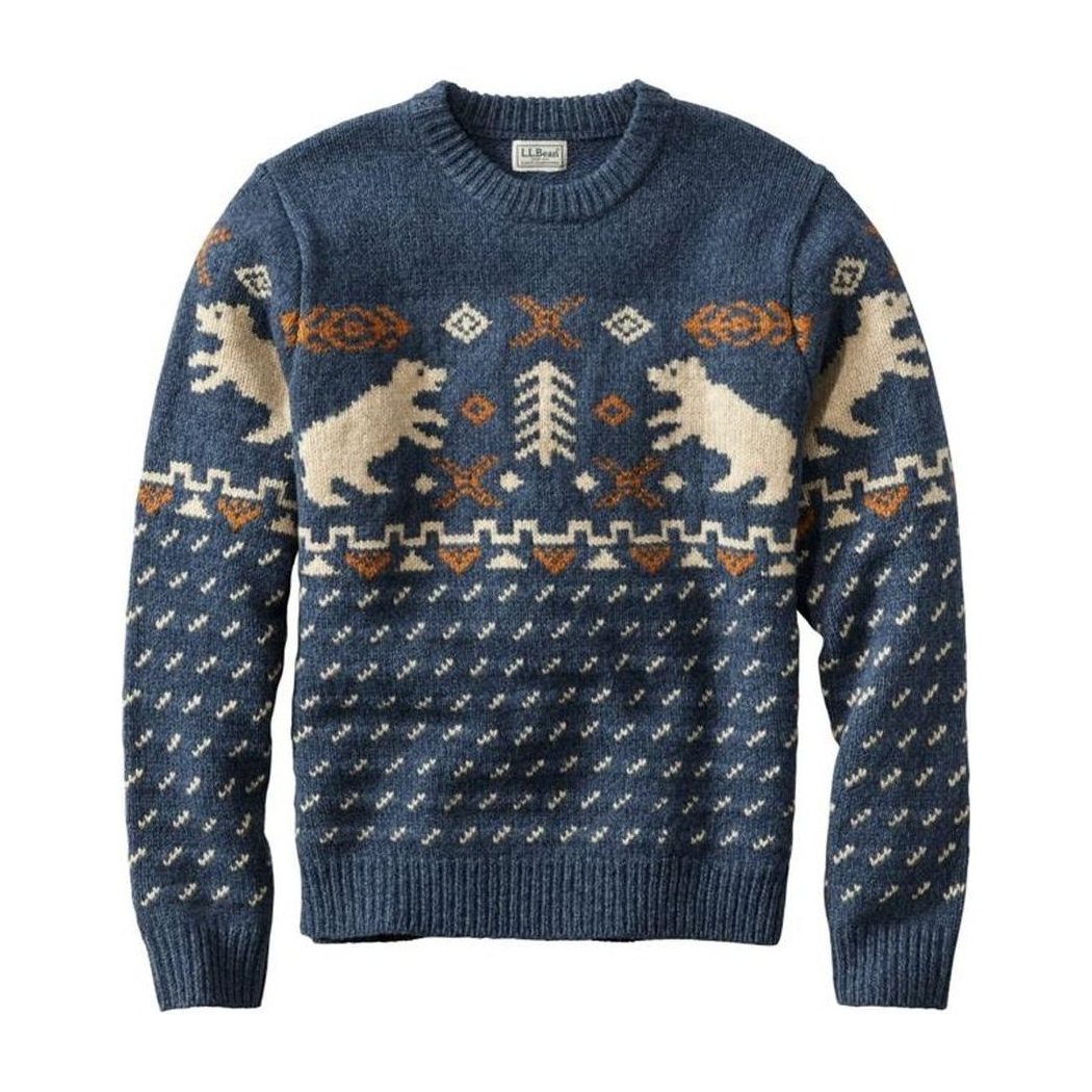 L.L.Bean Men's Bean's Classic Ragg Wool Crewneck Sweater-Men's - Clothing - Tops-Rangeley Blue Fair Isle-M-Appalachian Outfitters