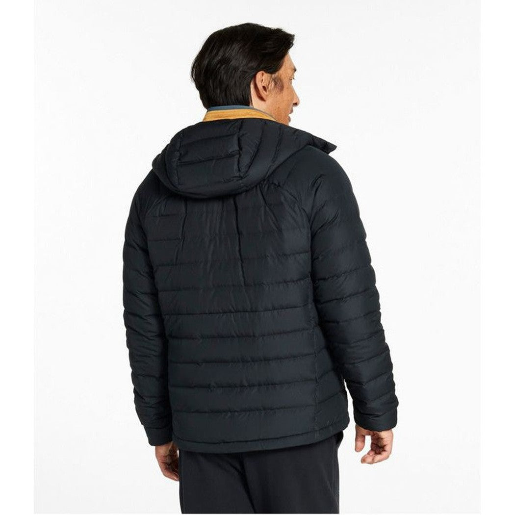 Back view of the L.L.Bean Men's Bean's Down Hooded Jacket in Black showing the hood and quilted design against a white background.