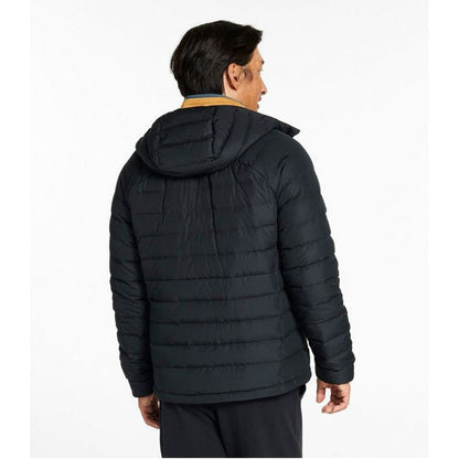 Back view of the L.L.Bean Men's Bean's Down Hooded Jacket in Black showing the hood and quilted design against a white background.