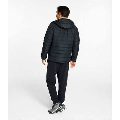 Back view of the L.L.Bean Men's Bean's Down Hooded Jacket in Black on a model against a white background.