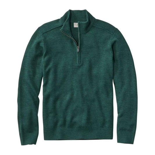 L.L.Bean Men's Essential Merino Quarter-Zip Sweaters-Men's - Clothing - Tops-Pine Green Heather-M-Appalachian Outfitters