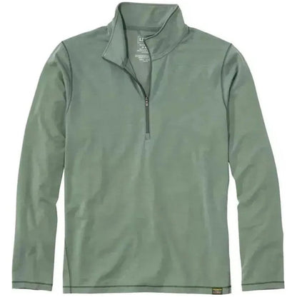 A front view of the L.L.Bean Men's Everyday SunSmart Tee, Long-Sleeve Quarter-Zip in Sea Green showing the quarter-zip and tag against a white background.
