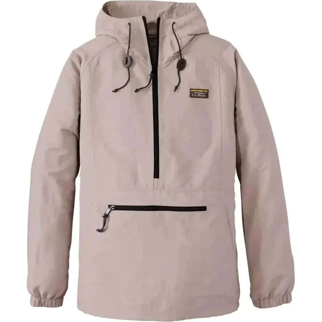 Shore Sand L.L.Bean Men's Mountain Classic Anorak with a front zip pocket and hood, photographed from the front against a white background.