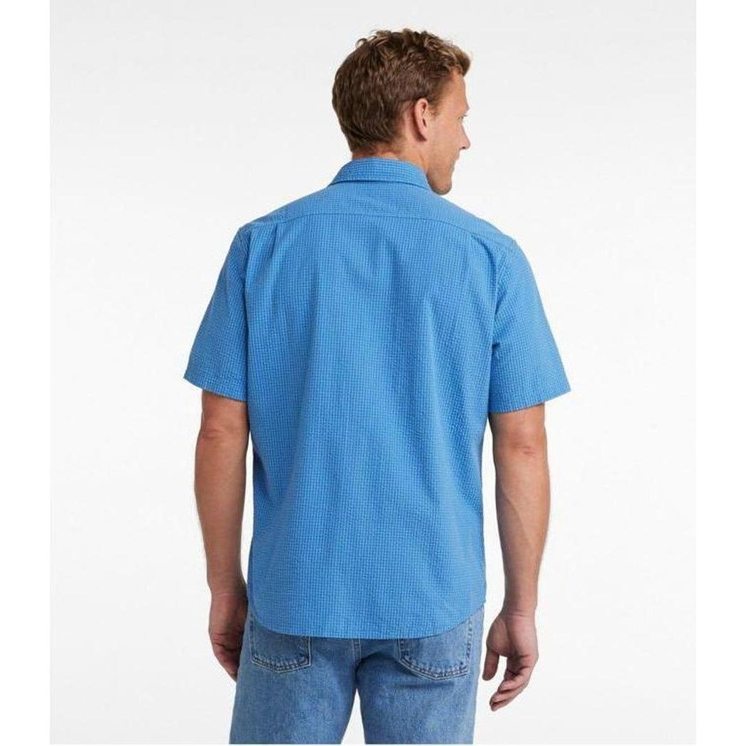 L.L.Bean Men's Organic Seersucker Shirt Short Sleeve Slightly Fitted Plaid-Men's - Clothing - Tops-Appalachian Outfitters