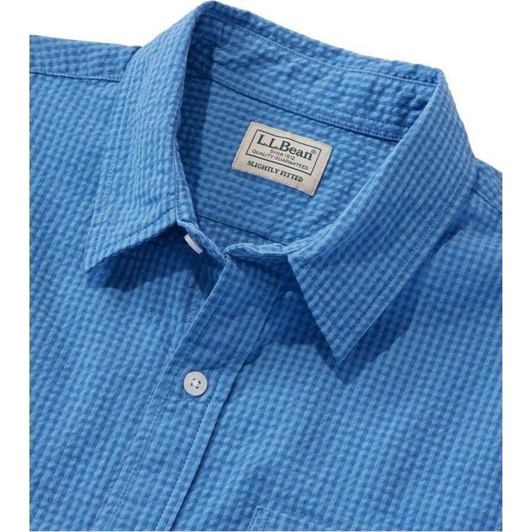 L.L.Bean Men's Organic Seersucker Shirt Short Sleeve Slightly Fitted Plaid-Men's - Clothing - Tops-Appalachian Outfitters