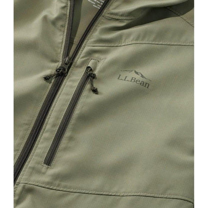 Olive Gray L.L.Bean Men's Regular No Fly Zone Jacket close up showing front zipper and chest pocket.