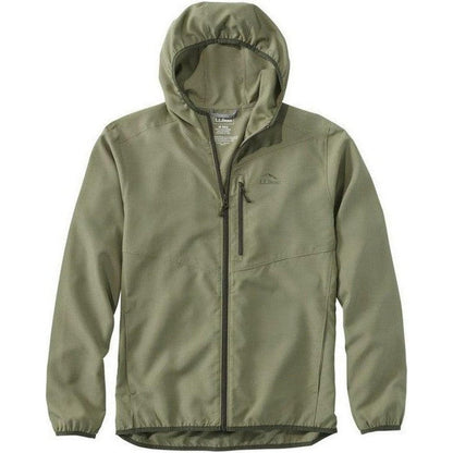 Olive Gray L.L.Bean Men's Regular No Fly Zone Jacket with hood and front zipper pocket shown from front on white background.