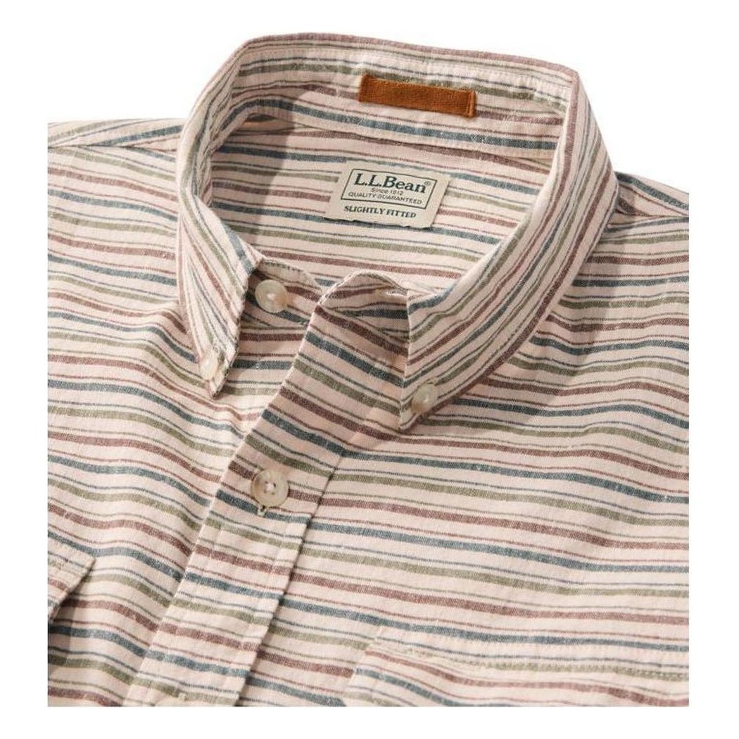 L.L.Bean Men's Stonecoast Cotton Hemp Shirt Long Sleeve Slightly Fitted Stripe-Men's - Clothing - Tops-Appalachian Outfitters