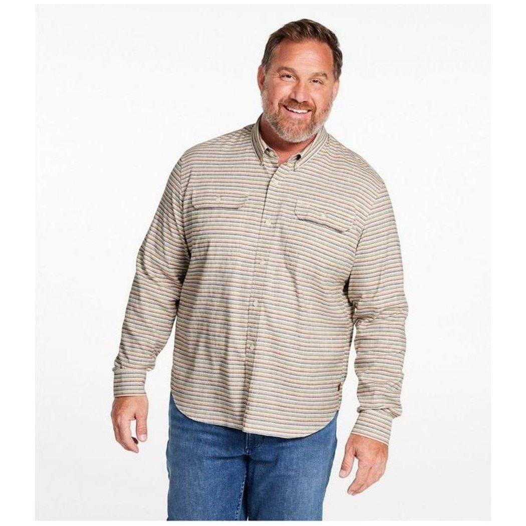 L.L.Bean Men's Stonecoast Cotton Hemp Shirt Long Sleeve Slightly Fitted Stripe-Men's - Clothing - Tops-Appalachian Outfitters
