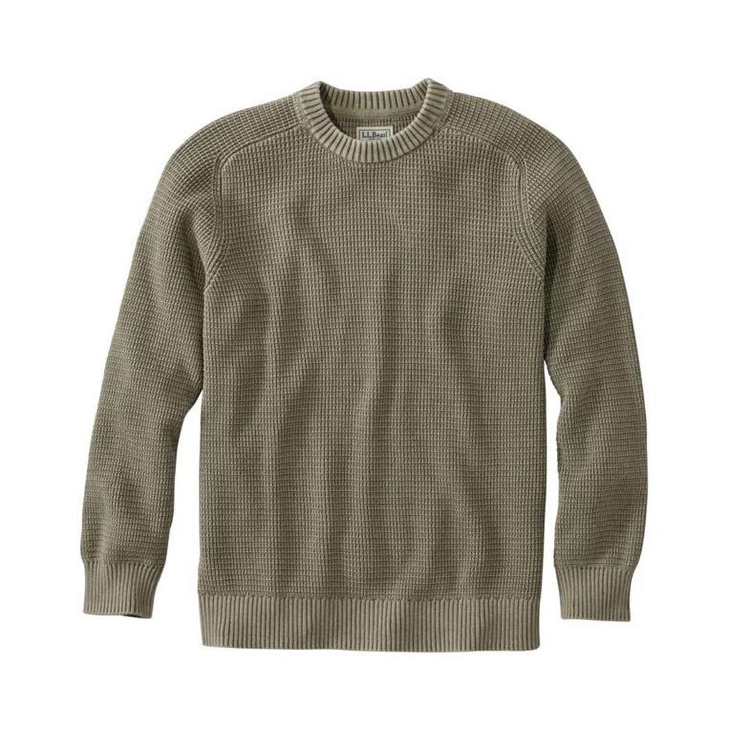 L.L.Bean Men's Sunwashed Textured Cotton Crewneck Sweater-Men's - Clothing - Tops-Olive Gray-M-Appalachian Outfitters