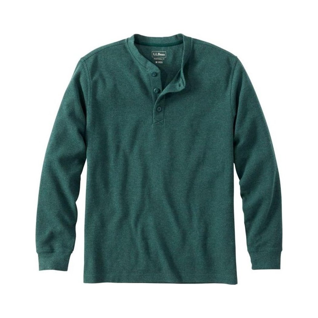 L.L.Bean Men's Unshrinkable Mini-Waffle Henley-Men's - Clothing - Tops-Deepest Green Heather-M-Appalachian Outfitters