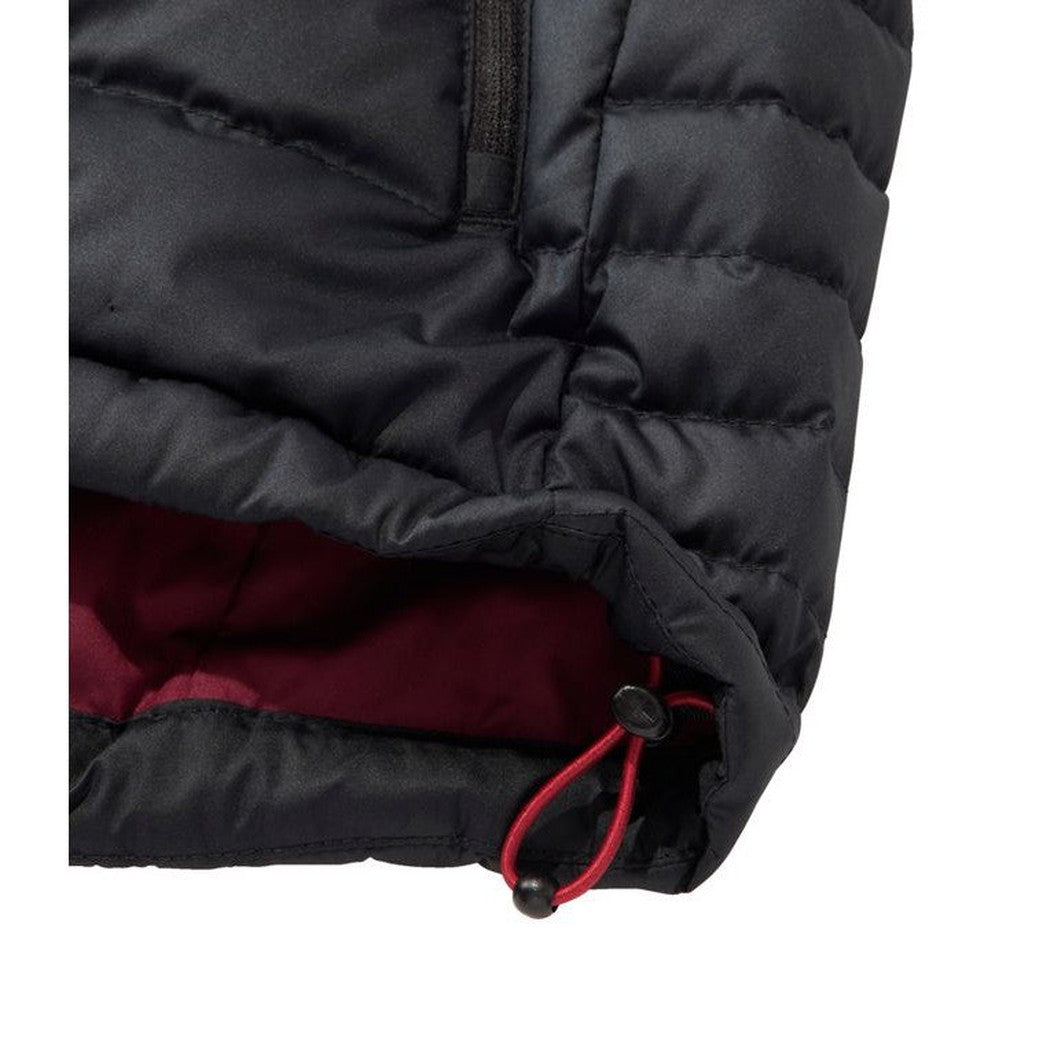 A close-up of the L.L.Bean Women's Bean's Down Vest in Black showing the zipper and red drawcord against a white background.