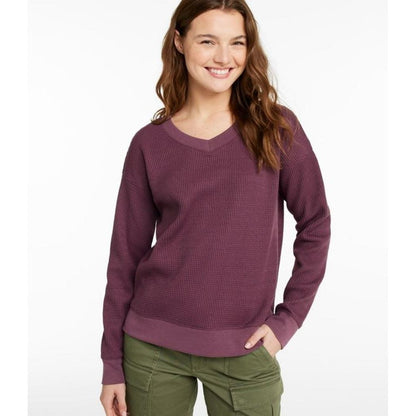 L.L.Bean Women's Birchwood Brushed Waffle V-Neck Top-Women's - Clothing - Tops-Appalachian Outfitters