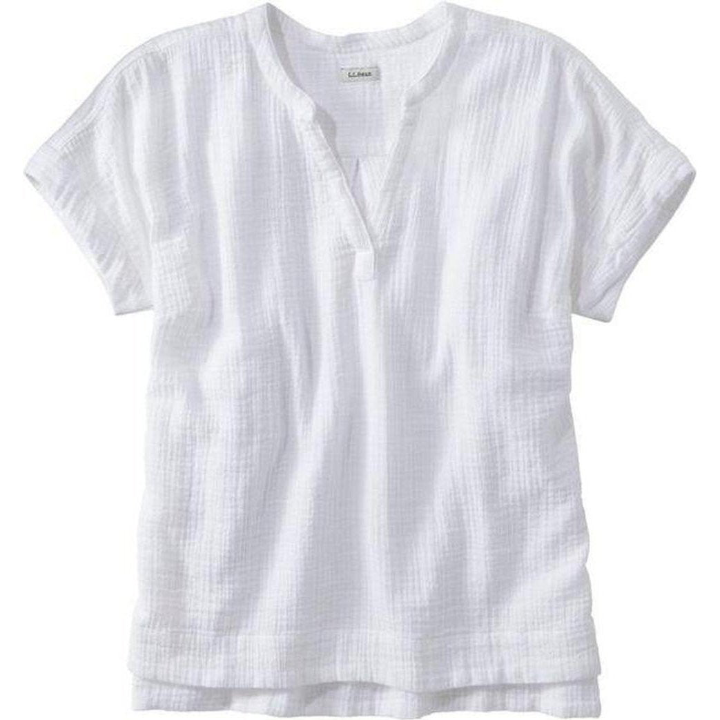 A front view of the L.L.Bean Women's Cloud Gauze Shirt Short Sleeve in Coral Quartz against a white background.