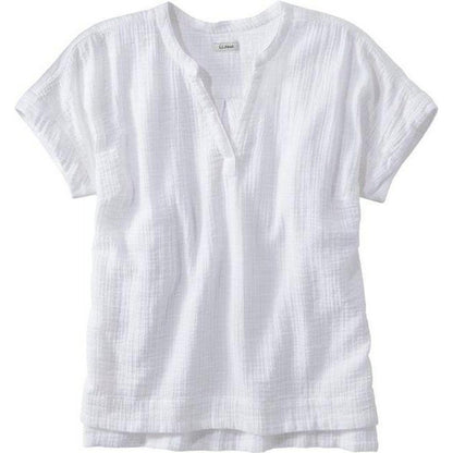 A front view of the L.L.Bean Women's Cloud Gauze Shirt Short Sleeve in Coral Quartz against a white background.