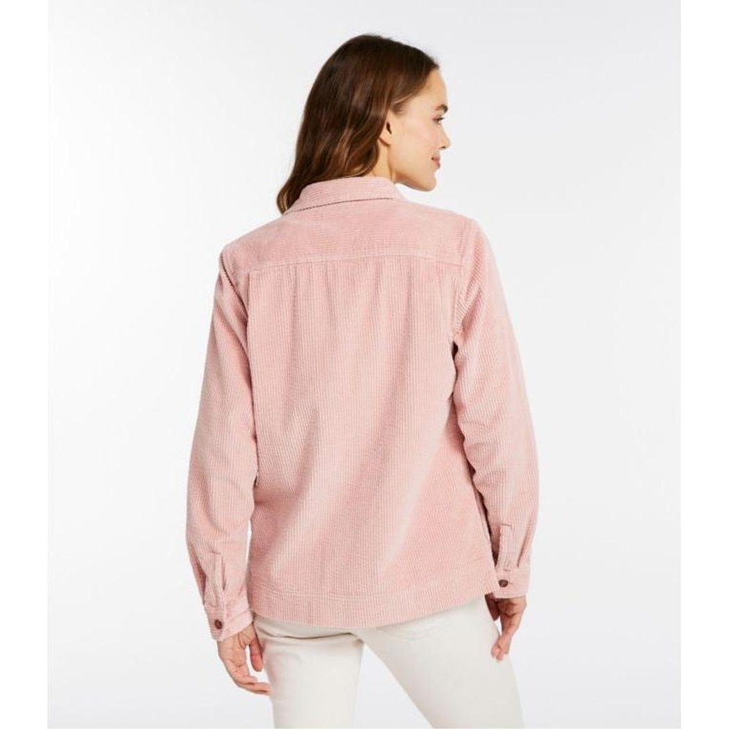 Back view of the L.L.Bean Women's Comfort Corduroy Relaxed Shirt Long Sleeve in Carbon Navy against a white background.