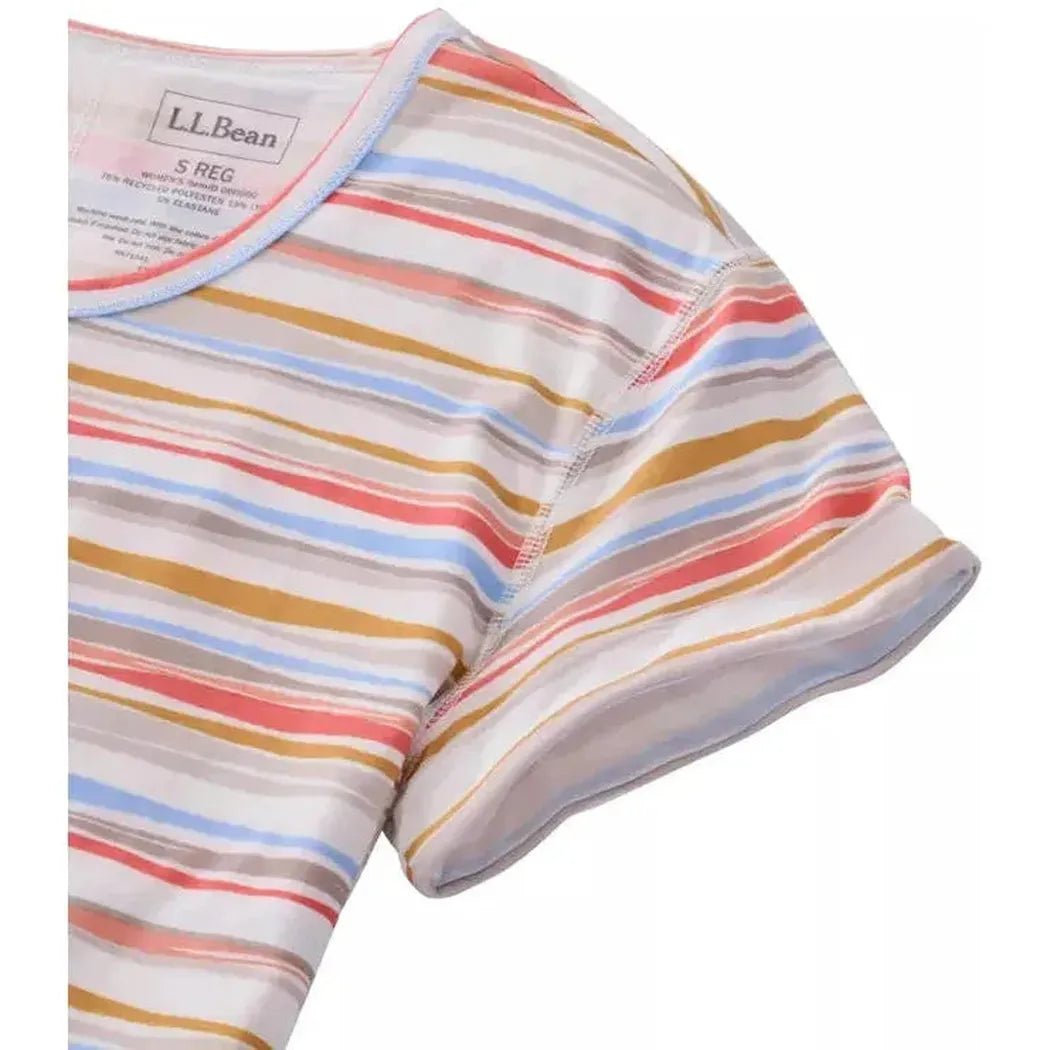 A close-up of the L.L.Bean Women's Everyday SunSmart Lifestyle Tee, Short-Sleeve Print in Sea Salt Retro Stripe, showing the striped pattern and short sleeve against a white background.