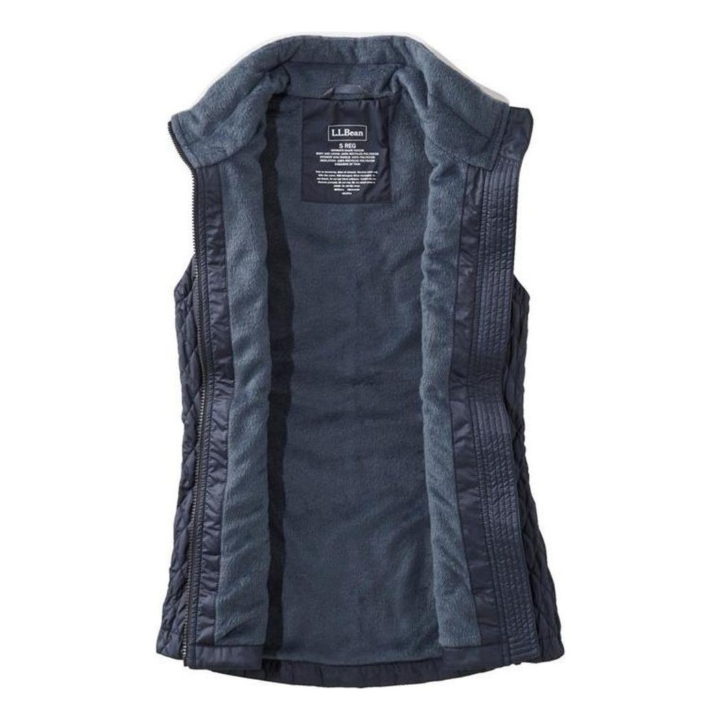Back view of the L.L.Bean Women's Fleece-Lined PrimaLoft Vest in Carbon Navy showing the interior lining and label against a white background.