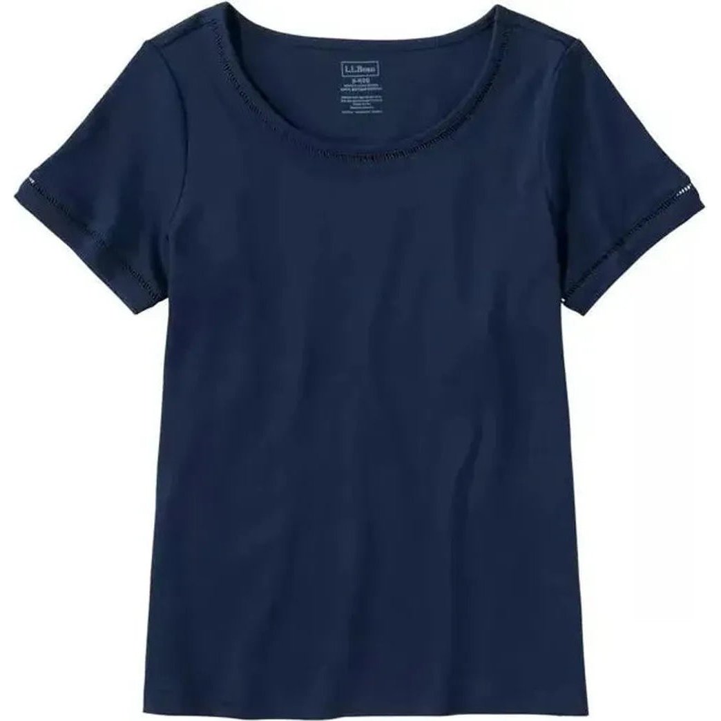A front view of the L.L.Bean Women's Pima Cotton Tee, Short-Sleeve Jewelneck in Raven Blue with a white background.