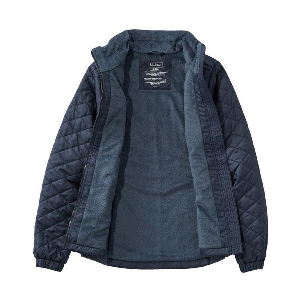 Back view of the L.L.Bean Women's Regular Fleece Lined Primaloft Jacket in Carbon Navy showing the quilted sleeves and inner fleece lining against a white background.