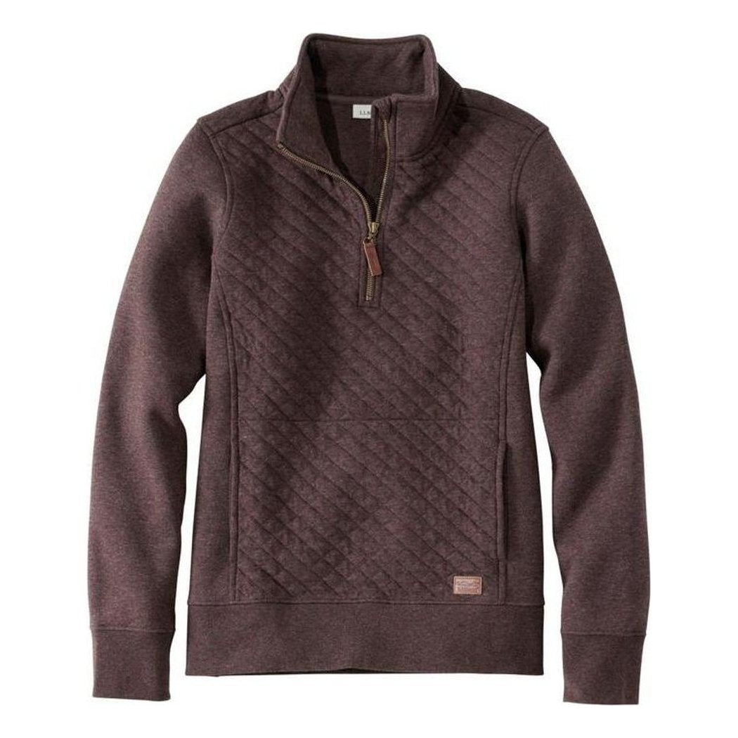 A front view of the L.L.Bean Women's Regular Quilted Sweatshirt 1/4 Zip Pullover Long Sleeve in Cream showing the zipper and quilted pattern against a white background.