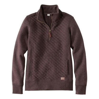 A front view of the L.L.Bean Women's Regular Quilted Sweatshirt 1/4 Zip Pullover Long Sleeve in Cream showing the zipper and quilted pattern against a white background.