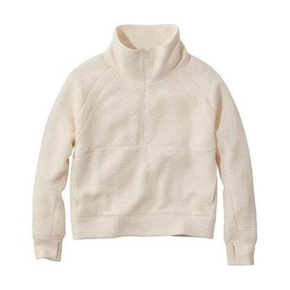 A front view of the L.L.Bean Women's Ridgeknit Half-Zip Pullover in Sailcloth with a high collar and half-zip, shown against a white background.
