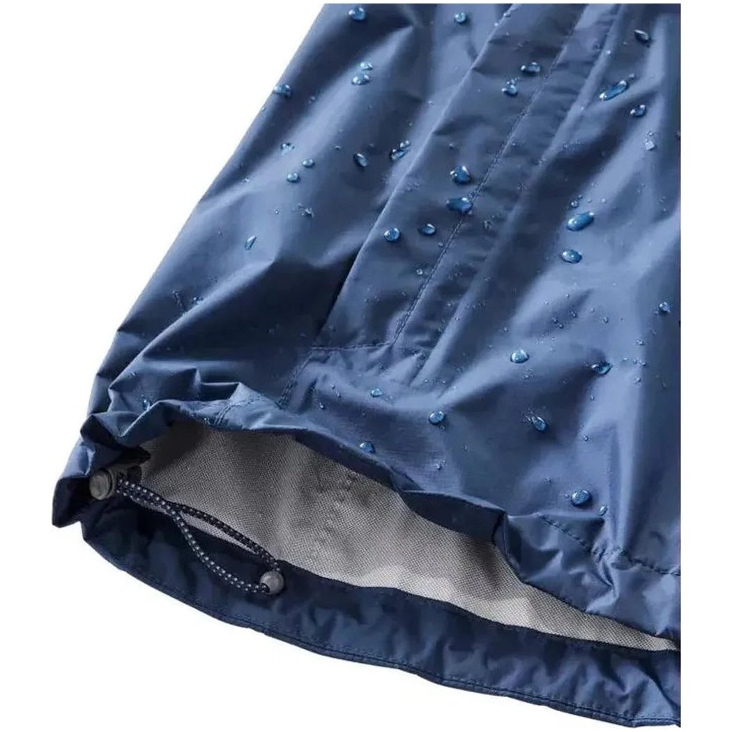A close-up of the L.L.Bean Women's Trail Model Rain Jacket in Nautical Navy showing water droplets on the fabric and a drawstring hem.