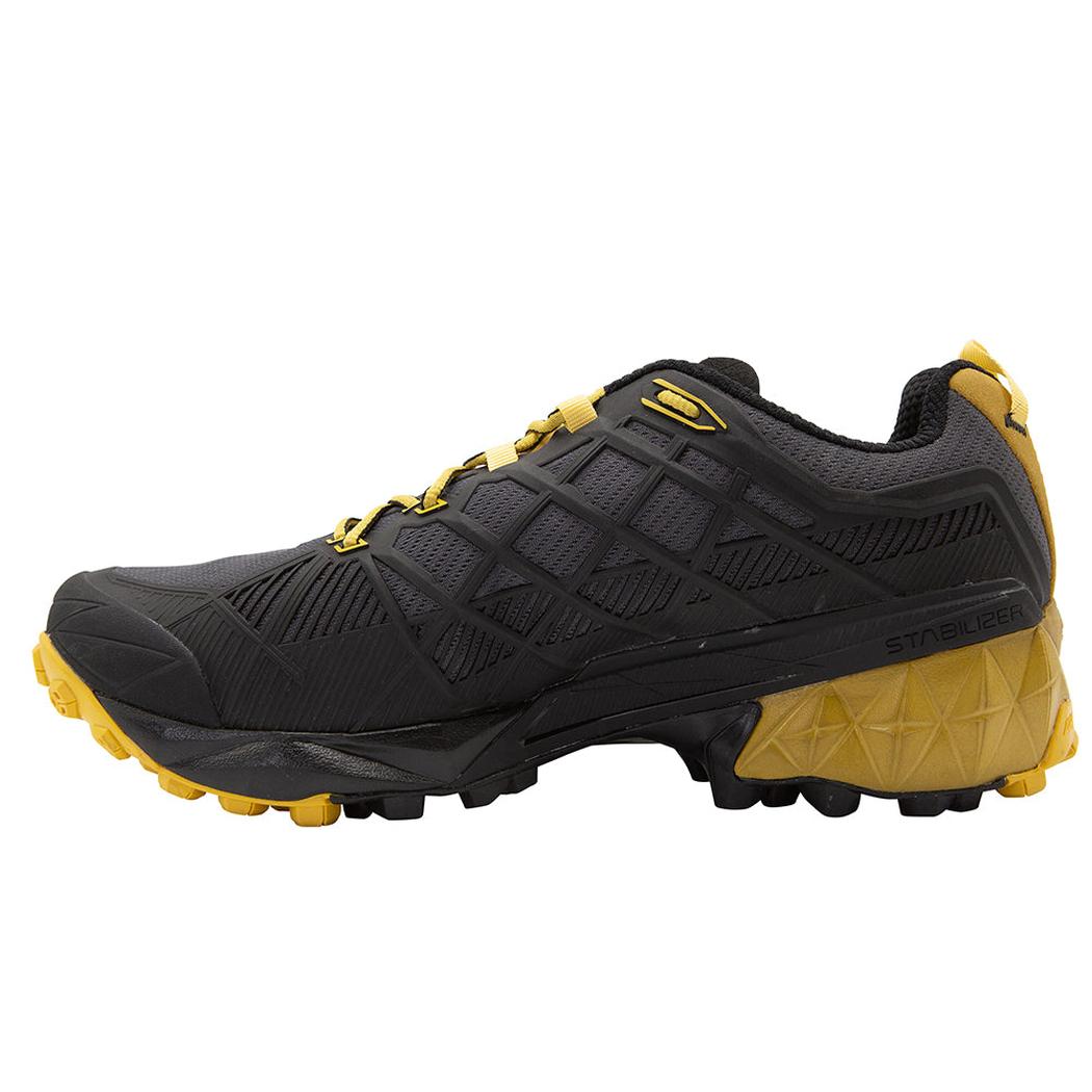 Side view of the La Sportiva Akyra II GTX in Carbon/Bamboo showing the lugged outsole against a white background.