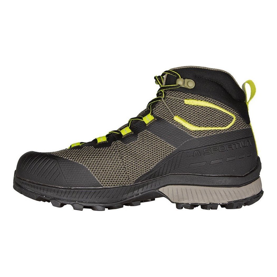 Side view of the La Sportiva Tx Hike Mid GTX in Black/LimePunch showing the lugged outsole against a white background.