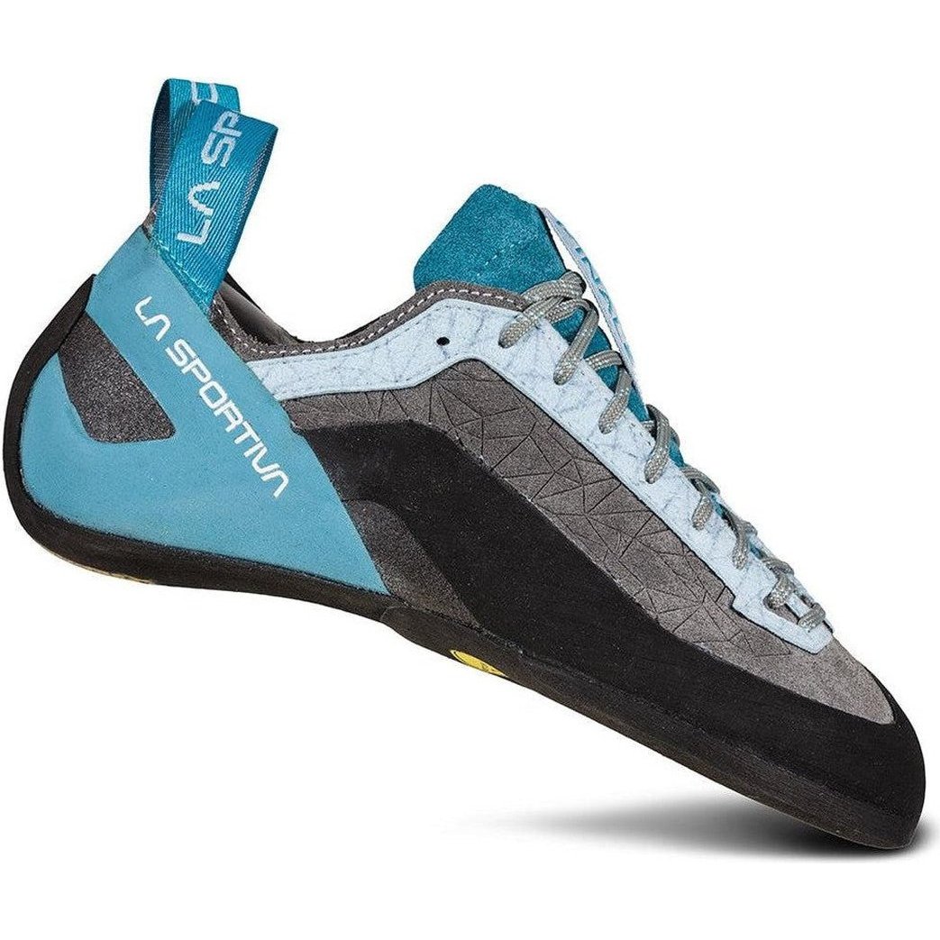 Side view of the La Sportiva Women's Finale climbing shoe in Clay/Topaz with a white background.