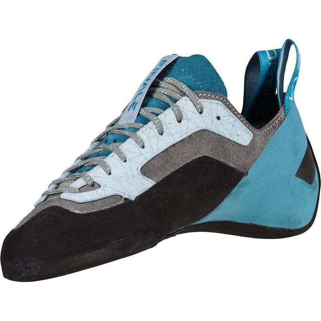 Side view of the La Sportiva Women's Finale climbing shoe in Clay/Topaz with a white background.