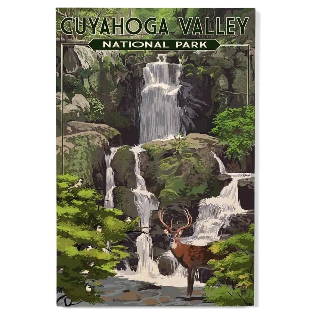 Lantern Press Cuyahoga Valley National Park Premium Wood Sign 12x18-Accessories - Novelty - Decor-Deer and Falls-Appalachian Outfitters