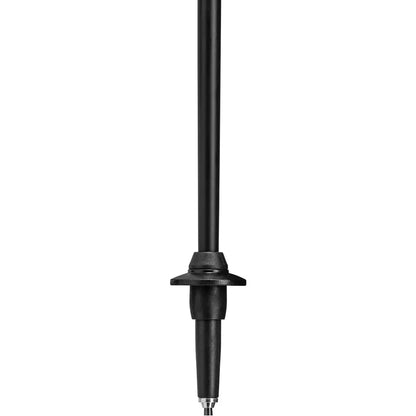 A close-up of the Leki Skytera FX Carbon SL Compact trekking pole showing its black shaft and bottom tip against a white background.