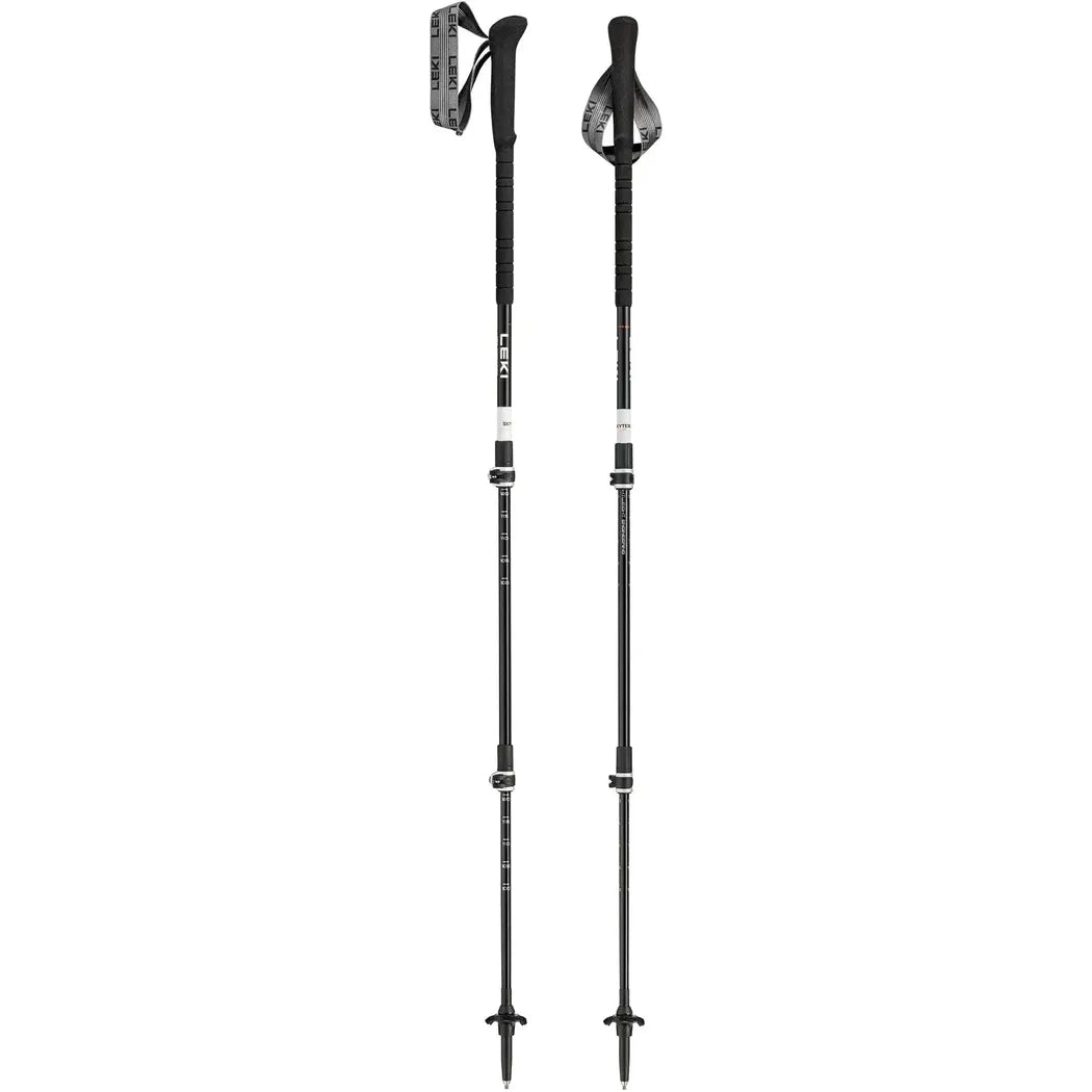 Two Leki Skytera Lite trekking poles in charcoal/graphite, side by side against a white background.