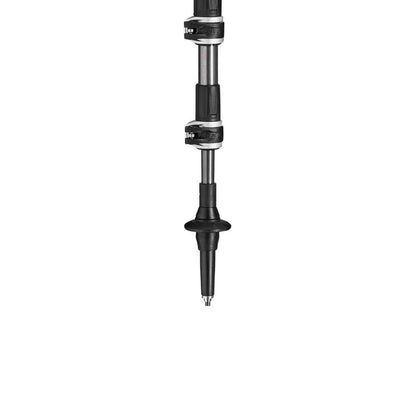 Vertical view of the Leki Wanderfreund Makalu trekking pole showing its adjustable sections and tip against a white background.