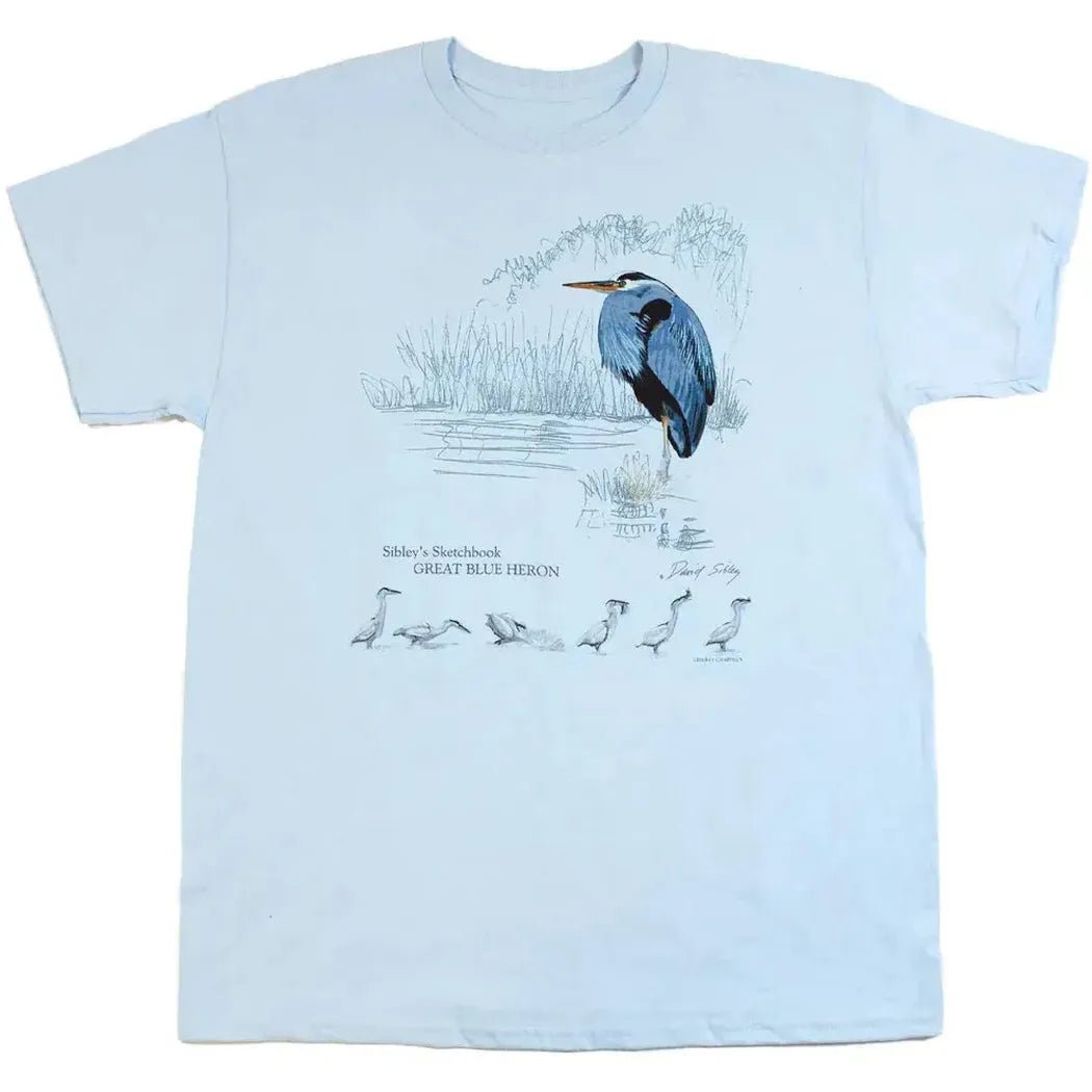 Liberty Graphics David Sibley's Great Blue Heron Short Sleeve T-Unisex - Clothing - Tops-Light Blue-S-Appalachian Outfitters